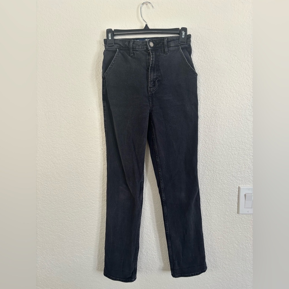 hollister ultra high rise stacked vintage straight black jeans Size 0